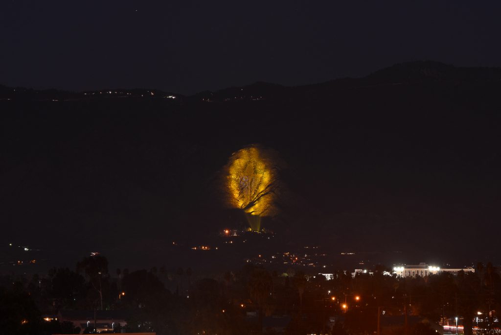 San Manuel Tribe lights up an arrowhead on the side of the San Bernardino Mountains on the first anniversary of the December 2 attack