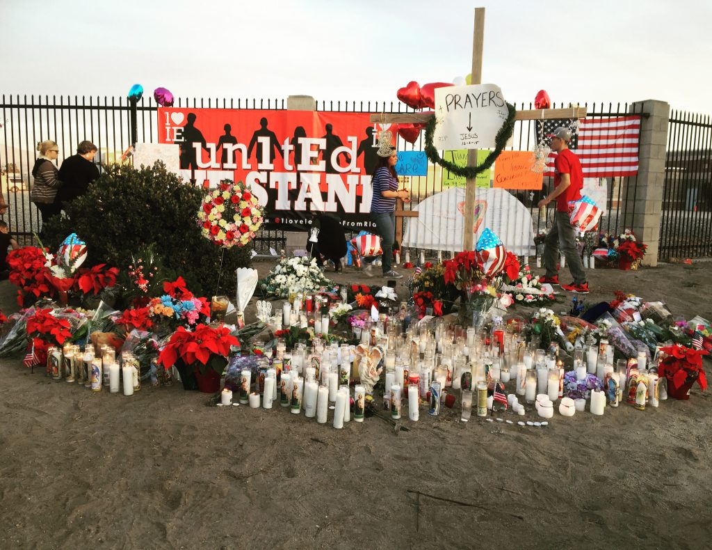 A makeshift memorial was erected near the site of the December 2, 2015 attack